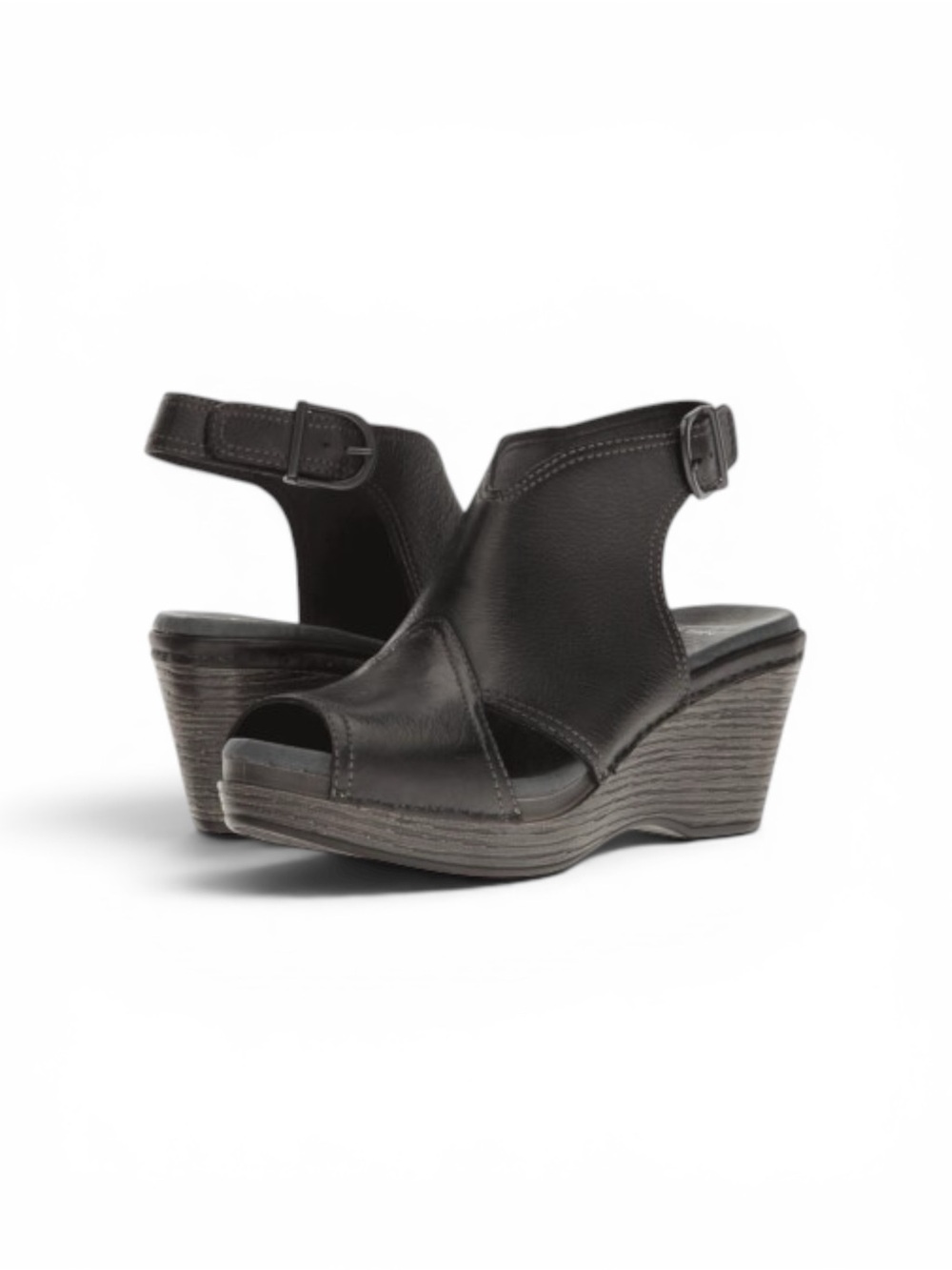 Dansko Vanda Peep Toe Sandals Black Leather Sz 39